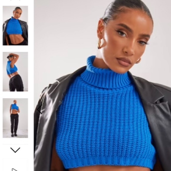 Blue Chunky Knit Roll Neck Tank - Picture 2 of 2